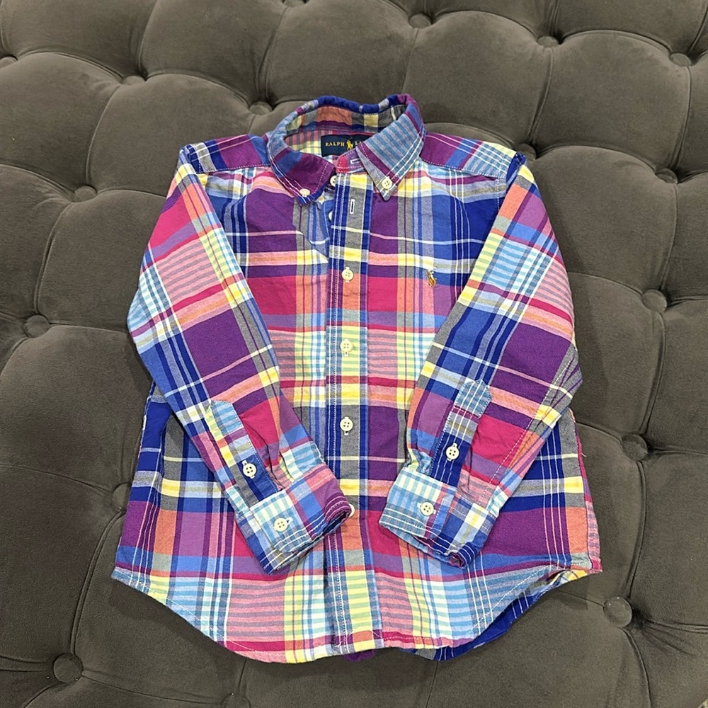 Polo by Ralph Lauren, boys size 4t blue and pink button down dress shirt